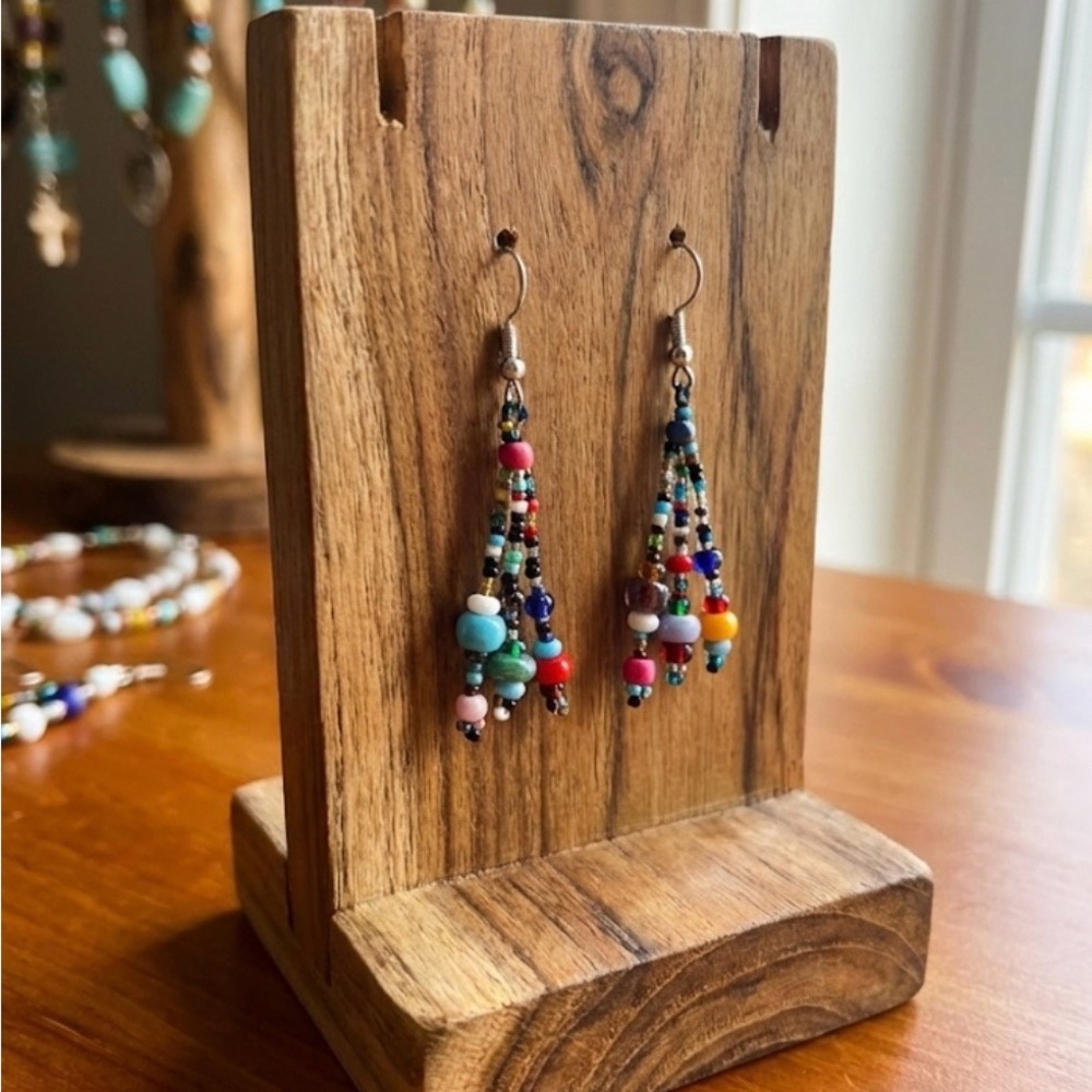 Artisan Colorful Glass Beaded Dangle Earrings from Mexico